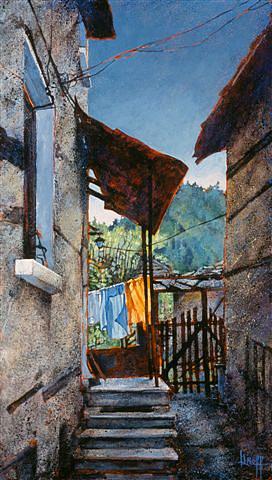 Cityscape Painting - Shiroka Laka Monday by Judy Greff Cityscape Painting - Shiroka Laka Monday by Judy Greff