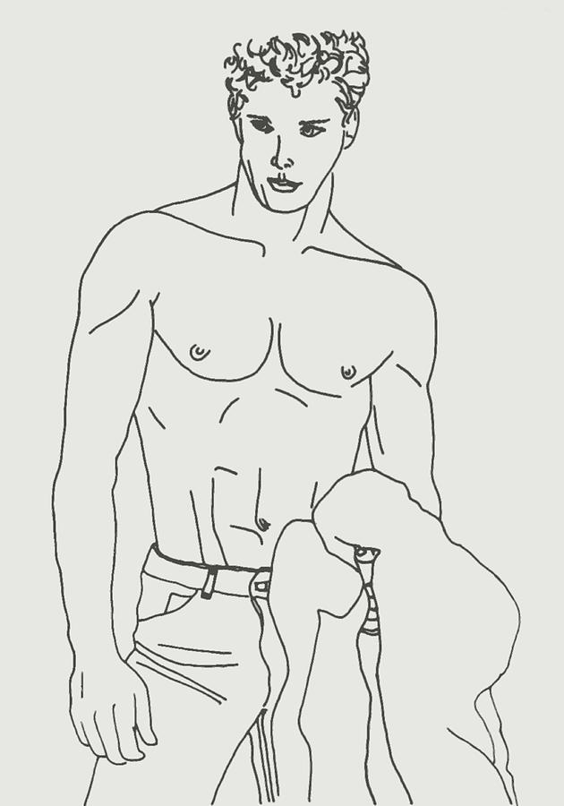 Bare Drawing - Shirtless Young Male by Sheri Parris