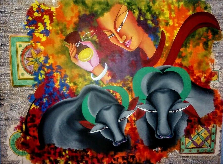 Bull Painting - Shivohum 5 by Deepali Mundra