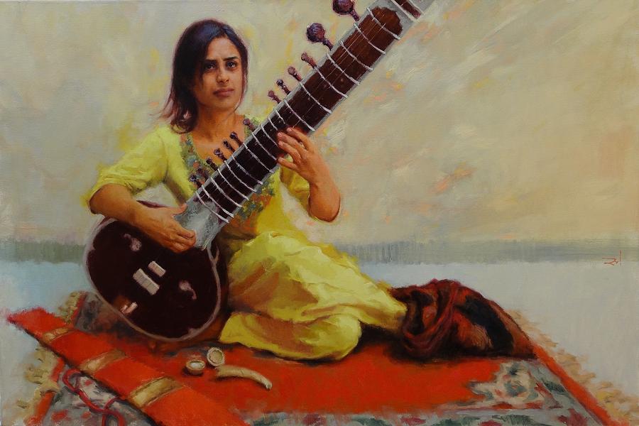 Music Painting - Shivranjani - Sitar player by Snehal Page