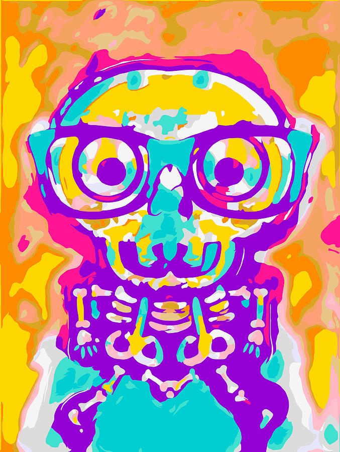 Shocking Skull In Blue Yellow Pink Orange And Purple Digital Art by Tim LA