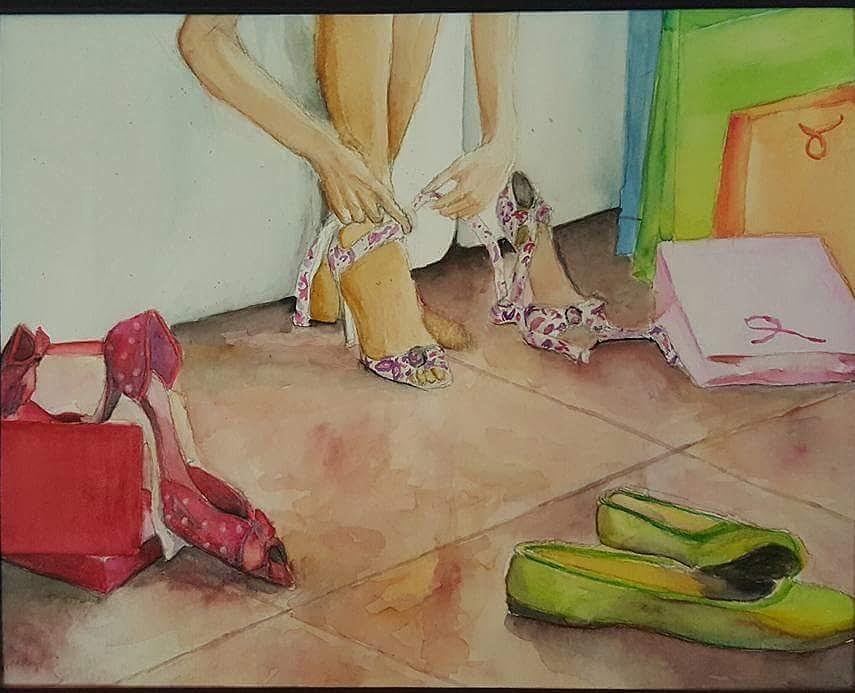 Shoe shopping Painting by Tiffany Albright