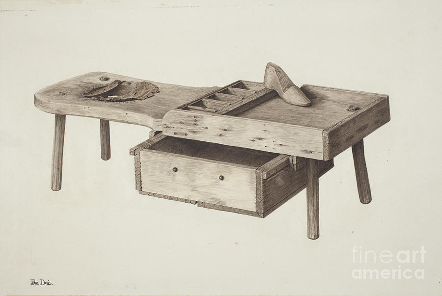 Shoemakers Bench Drawing by Pearl Davis