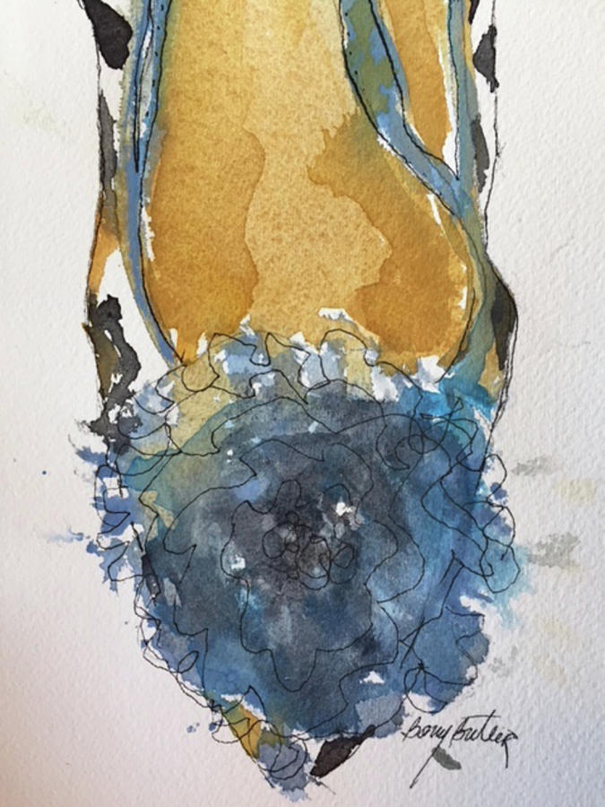 Shoe with Blue Puff Painting by Bonny Butler