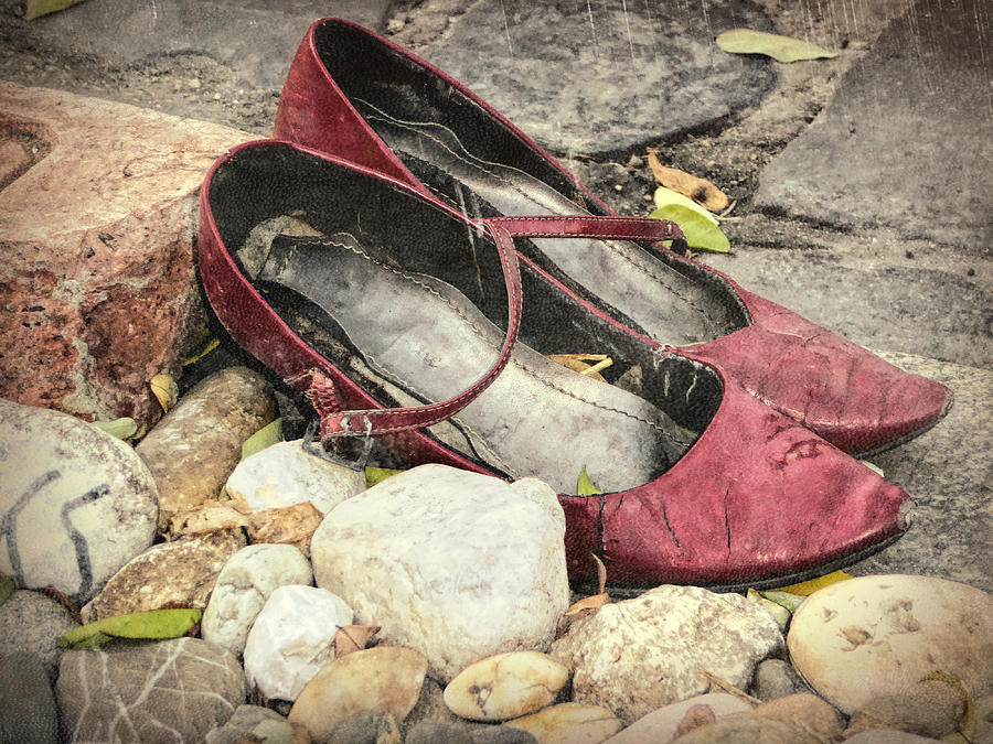 Landmark Photograph - Shoes at the Makeshift Memorial by Joan Carroll