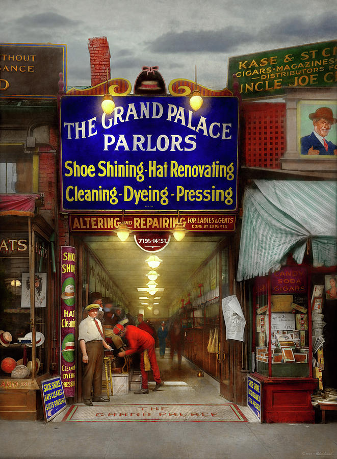 Vintage Photograph - Shoeshine - The Grand Palace Parlors 1922 by Mike Savad