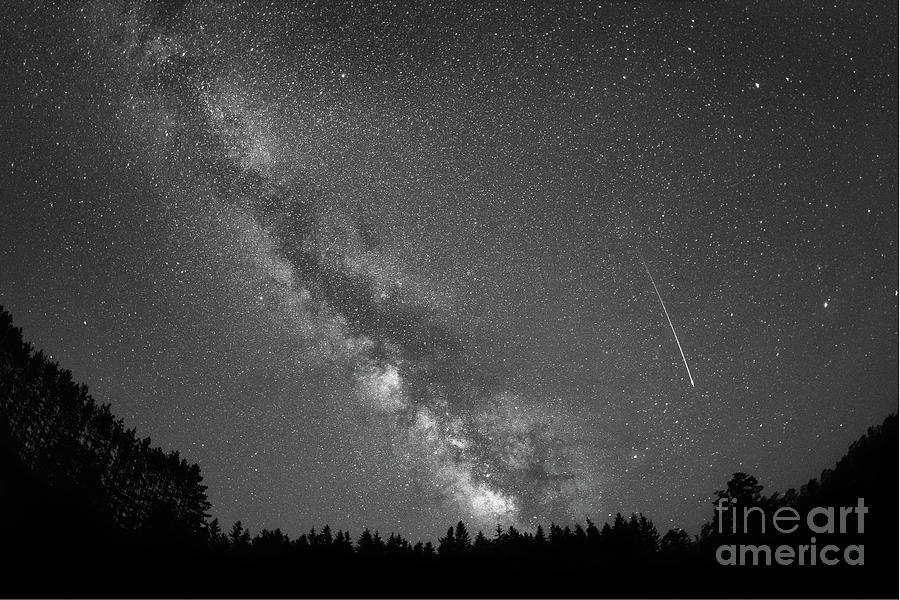 Shooting Star Milky Way Rising BW Photograph by Michael Ver Sprill