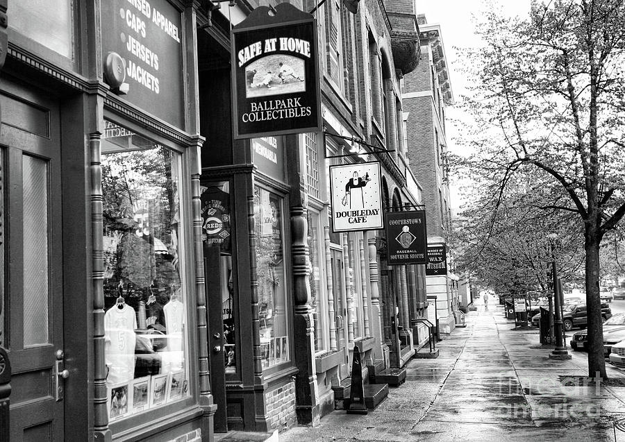 Shop in Cooperstown NY Baseball BW Photograph by Chuck Kuhn
