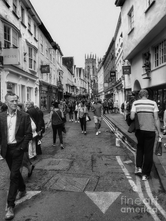 Shopping at Petergate York BW Photograph by Joan-Violet Stretch