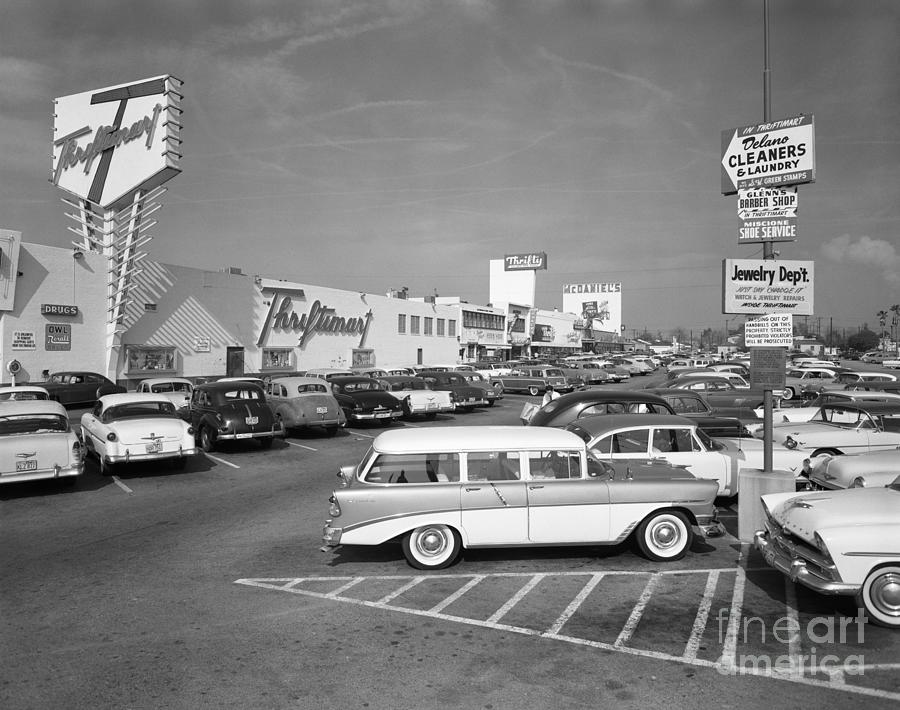 Shopping Center Parking Lot, C.1950s Photograph by H Armstrong Roberts ClassicStock