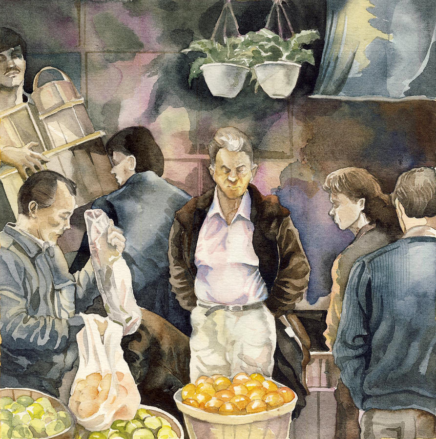 Shopping For Fruits Painting by Alfred Ng