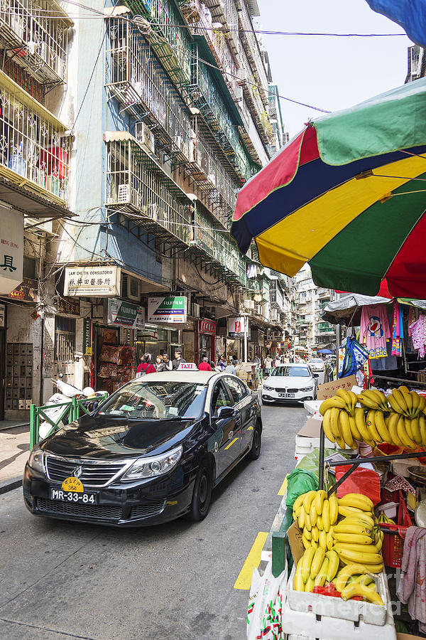 Shopping Market Street And Taxi In Macau China Photograph