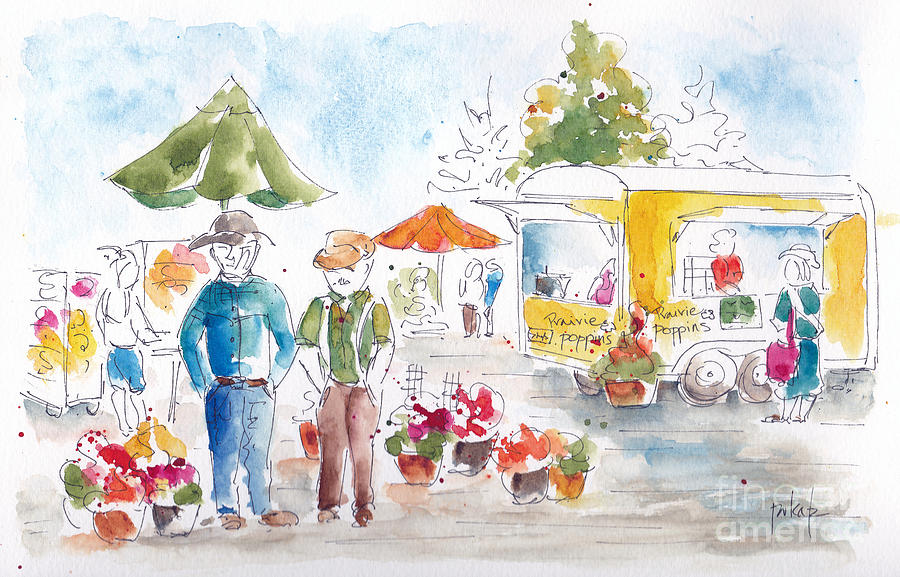 Impressionism Painting - Shopping The Market by Pat Katz