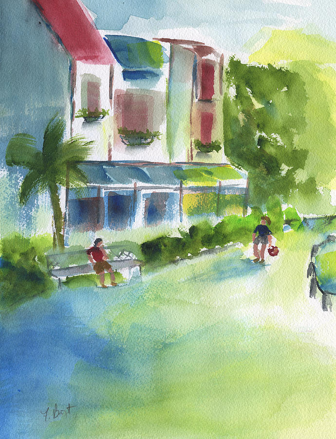 Shops At Harbourtown Painting by Frank Bright