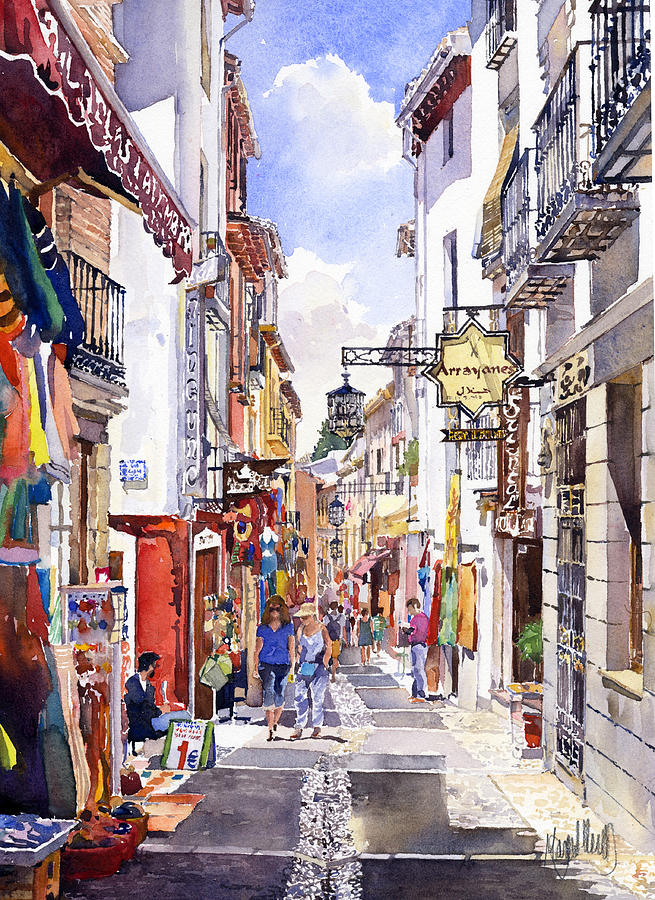 Shops in the Albaicin Granada Painting by Margaret Merry