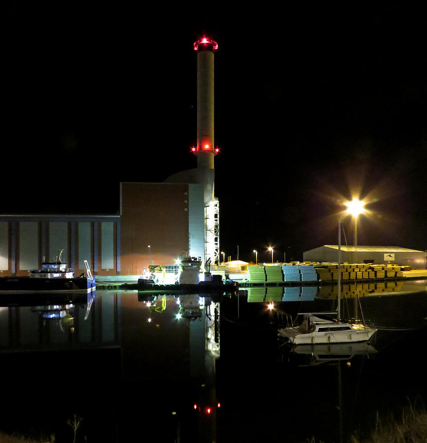 Shoreham Power Station Night Reflection Photograph by John Topman