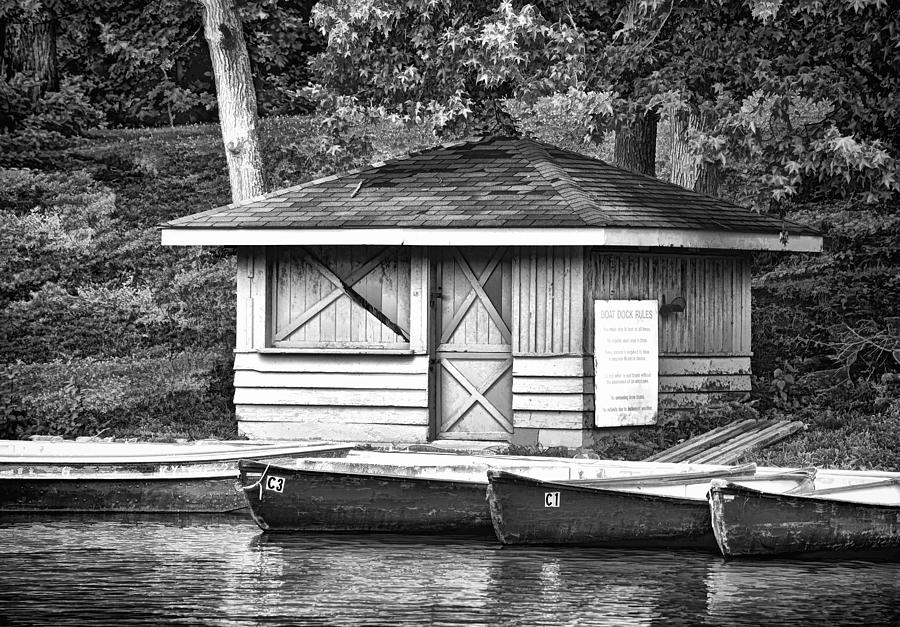 Shoreline Boat Shed in b/w Photograph by Greg Jackson