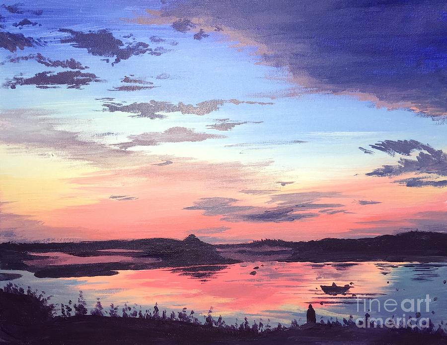 Sunset Painting - Shoreline Sunset by Kailyn DElena