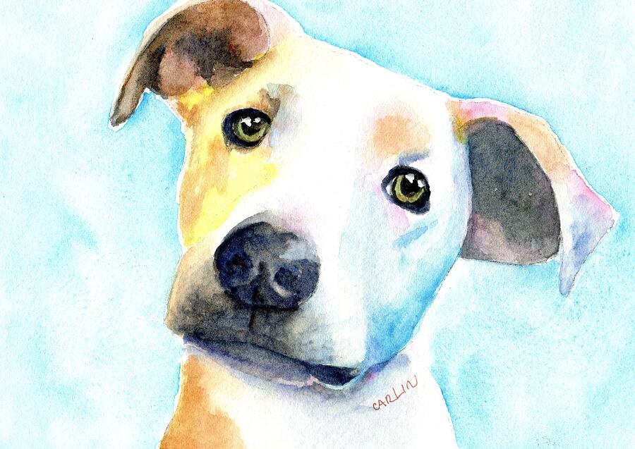 Short Hair White and Brown Dog Painting by Carlin Blahnik CarlinArtWatercolor