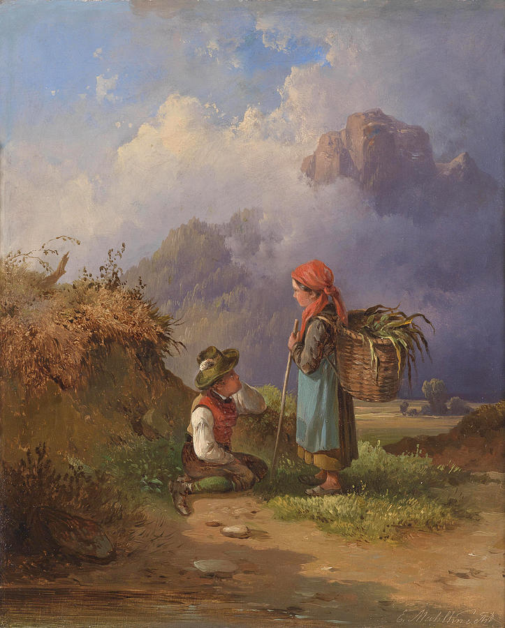 Short Rest. Scene from the Ausseerland Painting by Edmund Mahlknecht