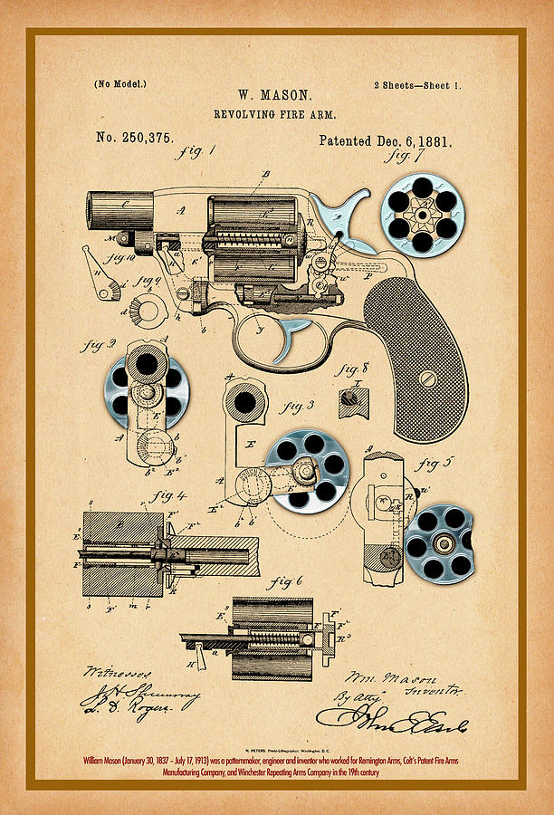 Short Revolver Patent Drawing Digital Art by Carlos Diaz
