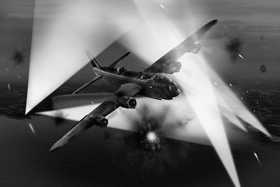 Short Stirling Photograph - Short Stirling LK386 battling through black and white version by Gary Eason