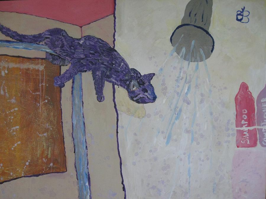 Shower Cat Painting by AJ Brown