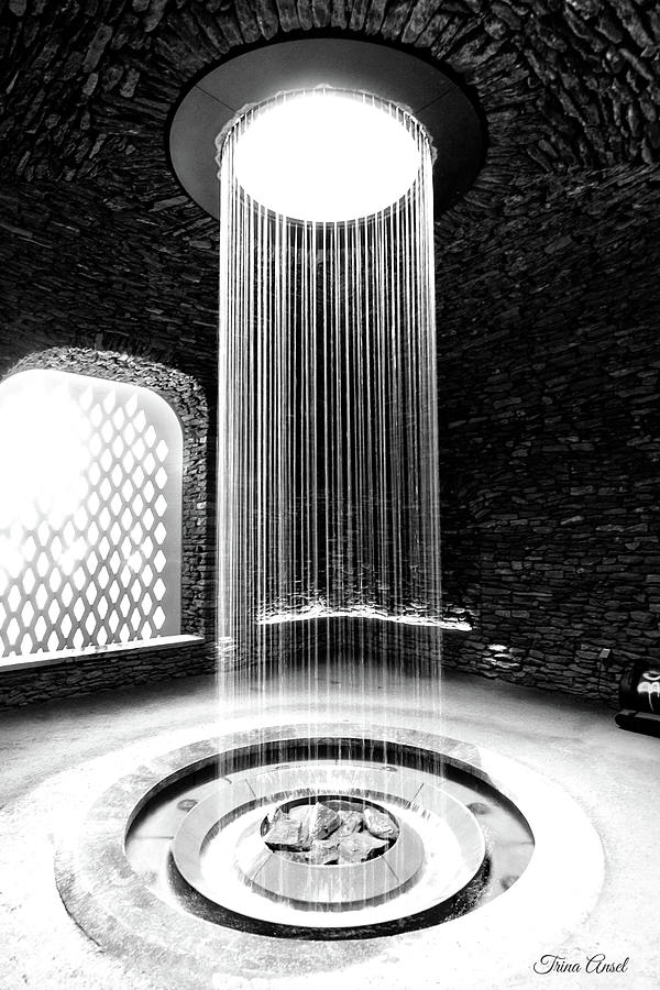Shower Inside the Grotto Black and White Photograph by Trina Ansel