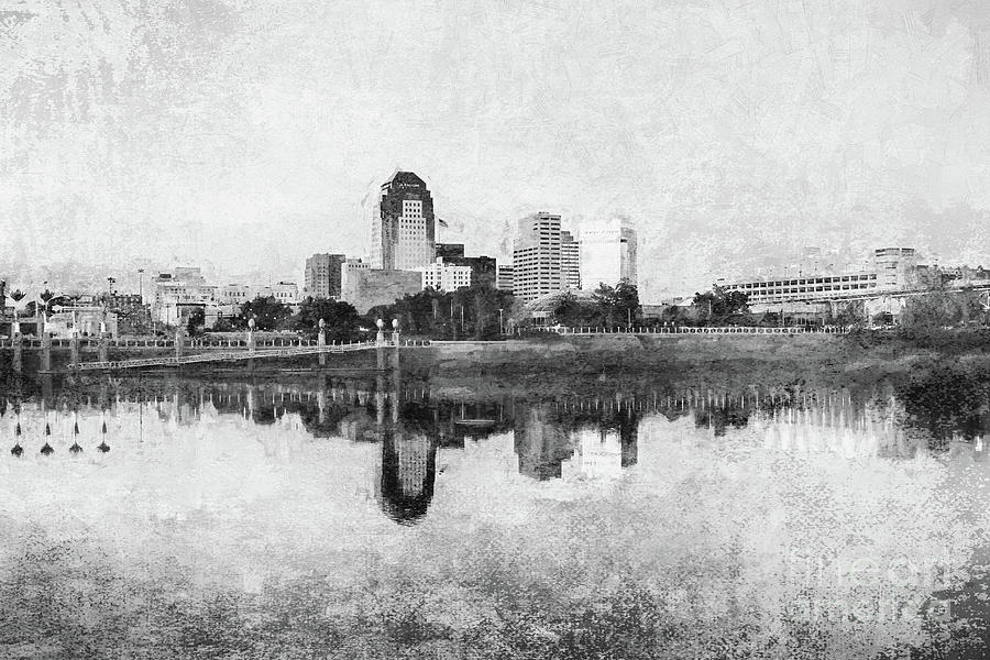 Shreveport City Scape with texture - BW digital painting Photograph by Scott Pellegrin