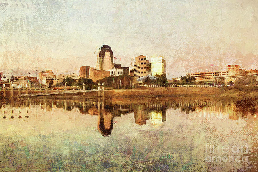 Shreveport City Scape with texture - digital painting Photograph by Scott Pellegrin