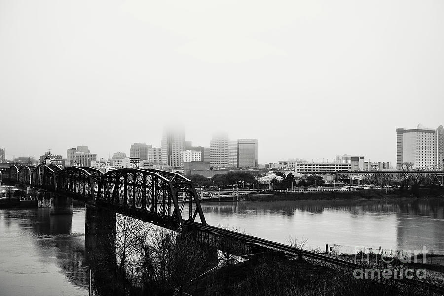 Shreveport Under a Morning Fog - BW Photograph by Scott Pellegrin