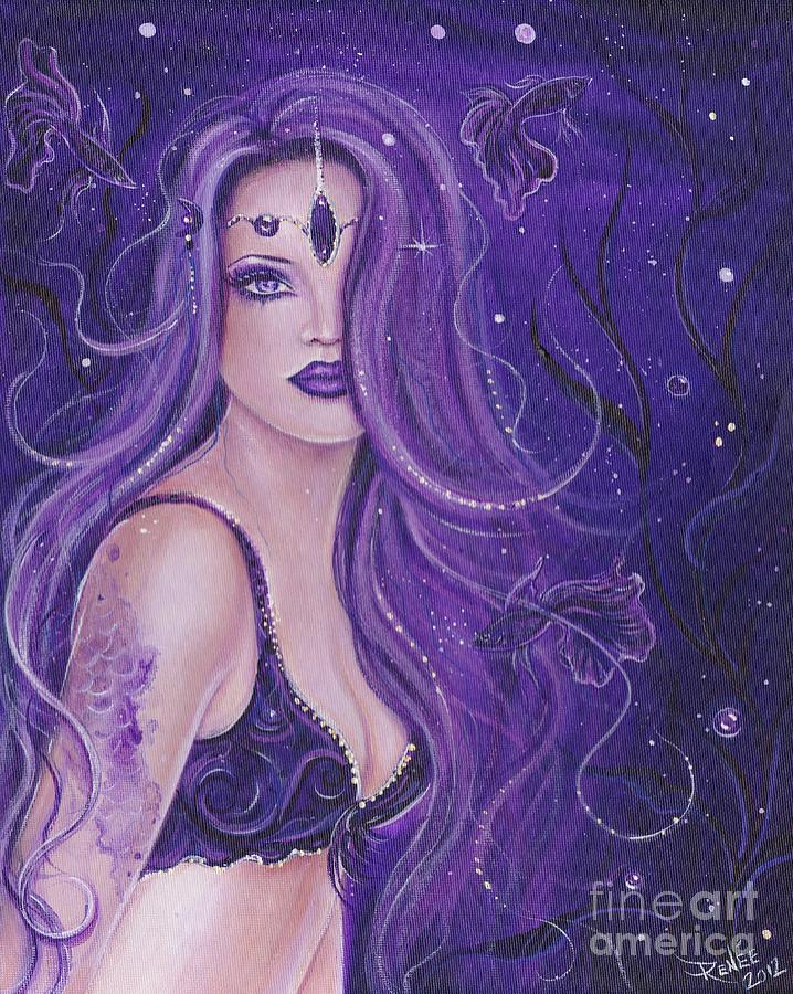 Betta Fish Painting - Shreya purple mermaid by Renee Lavoie