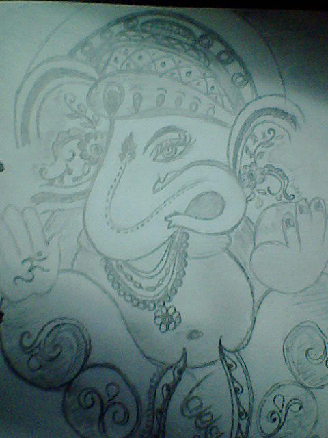 Skech Black Shri Ganesh Ji Pencil Sketch, Size: 8x12