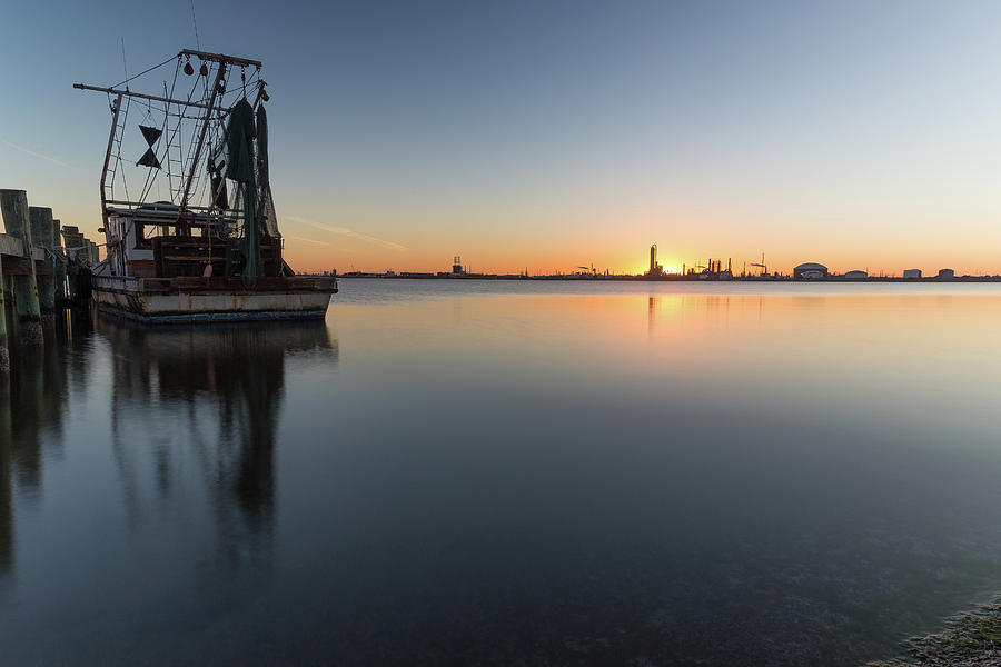 Shrimp Boat And Oil Refinery Photograph