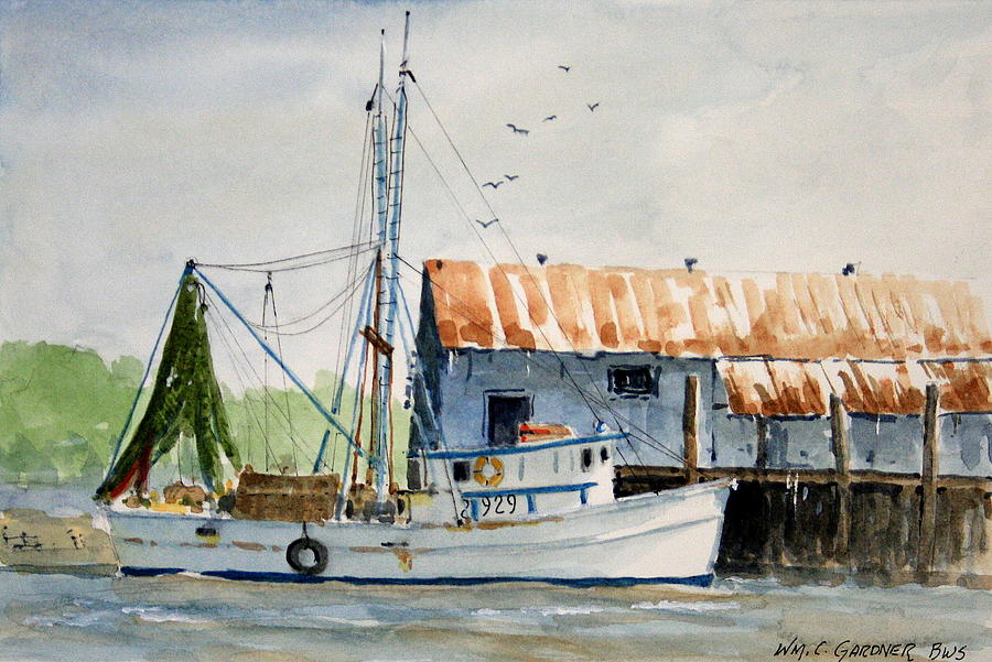 Watercolor Painting - Shrimp Boat at Amelia Island by William Gardner