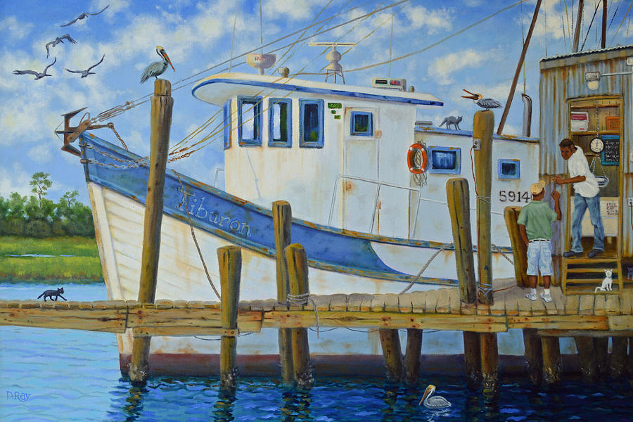 Shrimp Boat at Wando Dock Painting by Dwain Ray
