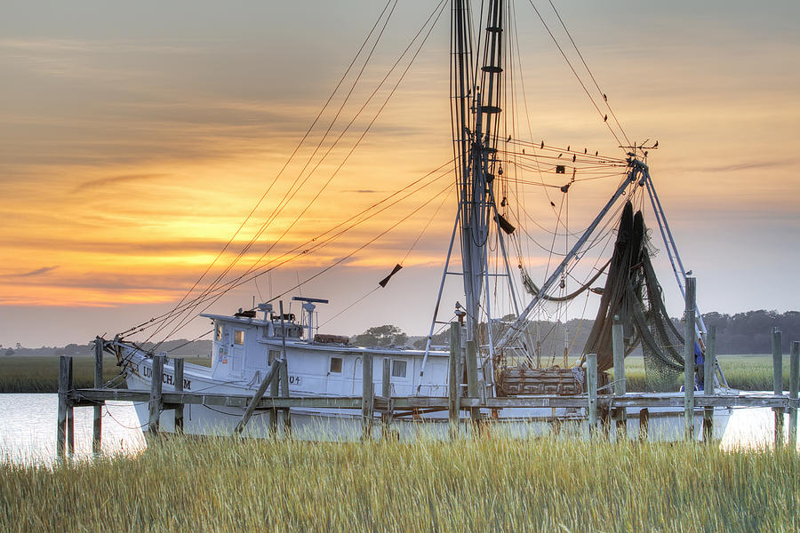 Sunset Photograph - Shrimp Boat Sunset Charleston SC by Dustin K Ryan