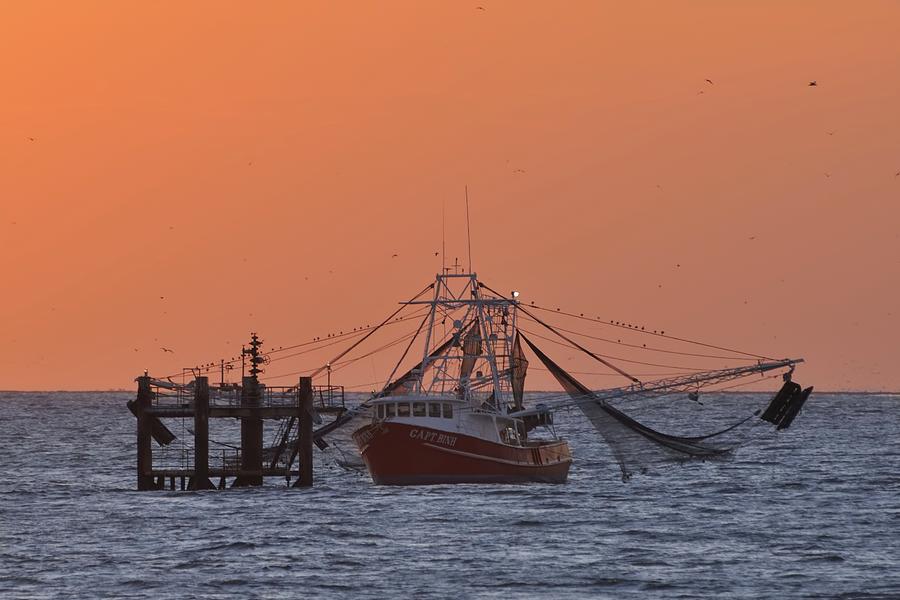 Shrimp boat tied off at sea Photograph by Bradford Martin