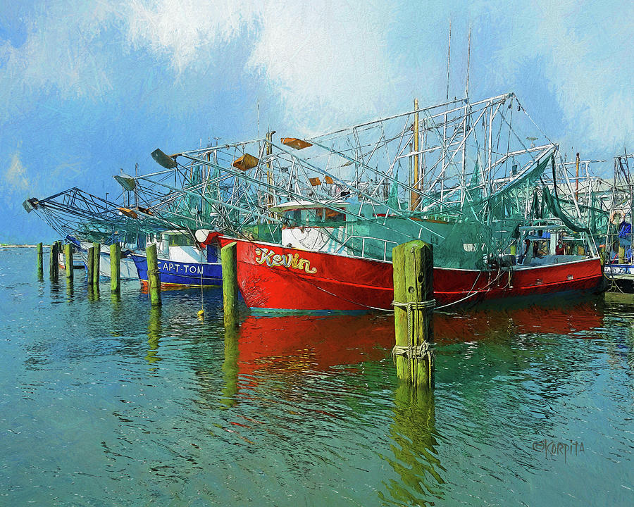 Shrimp Boats Biloxi Harbor Gulf Coast Digital Art by Rebecca Korpita
