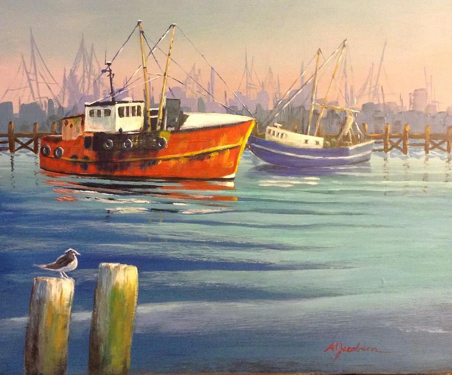 Shrimp Boats Painting by Marilyn Jacobson