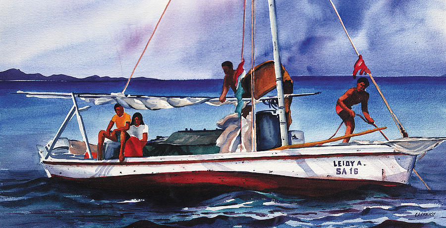 Shrimp divers in Belize Painting by Chuck Creasy
