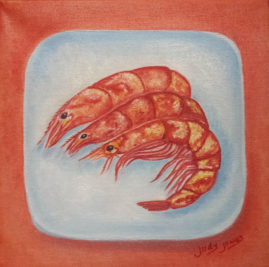 Shrimp Painting - Shrimp on a Platter by Judy Jones