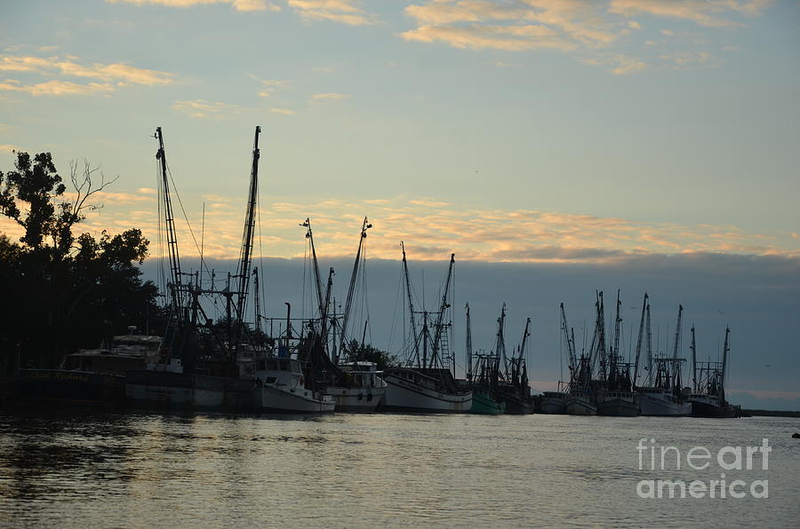 Shrimpers at Sunset -2 Photograph by Bob Sample