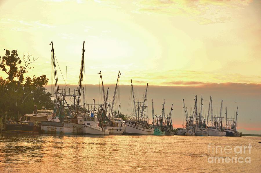 Shrimpers at Sunset Photograph by Bob Sample