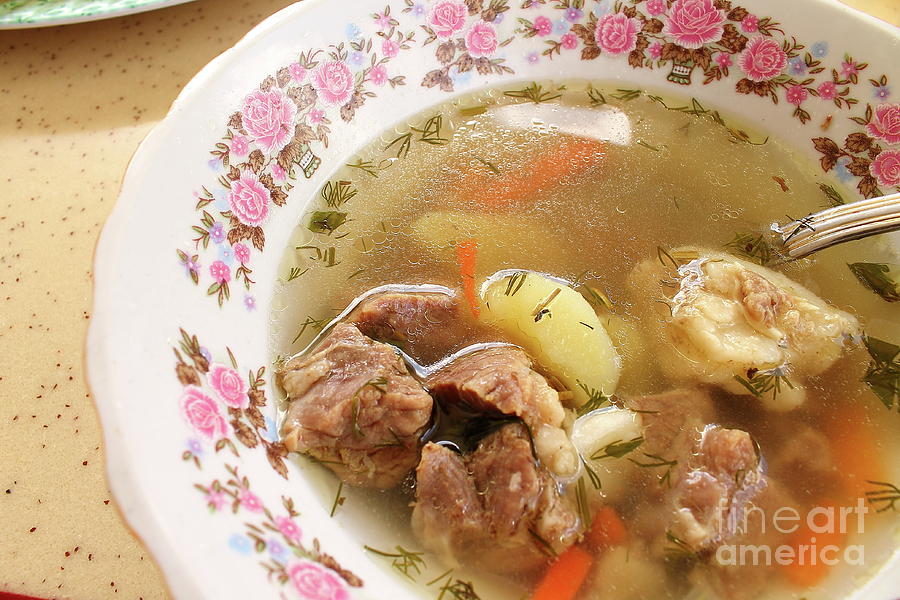 Shurpa - A Traditional Soup With Lamb And Vegetables. Photograph