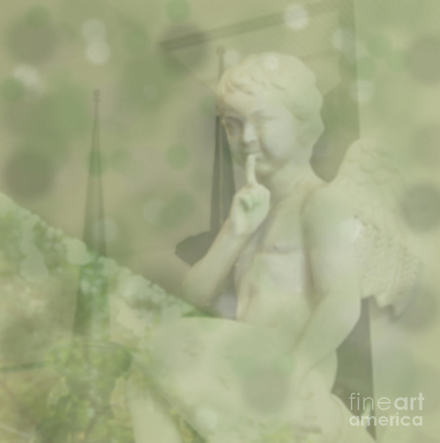 Shush..Angel boy looking down with finger to his lips to tell someone to be quiet  Digital Art by Susan Vineyard