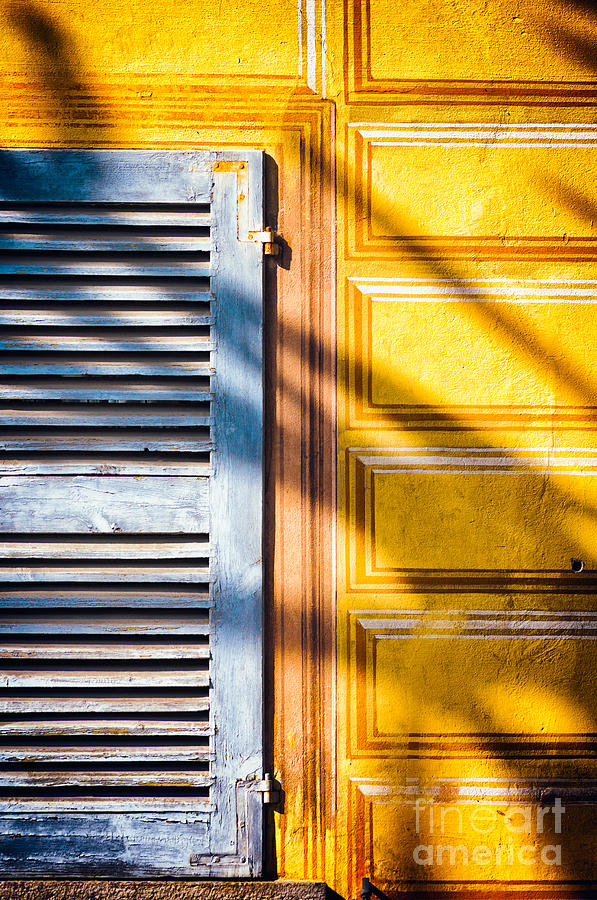 Abstract Photograph - Shutter and ornate wall by Silvia Ganora