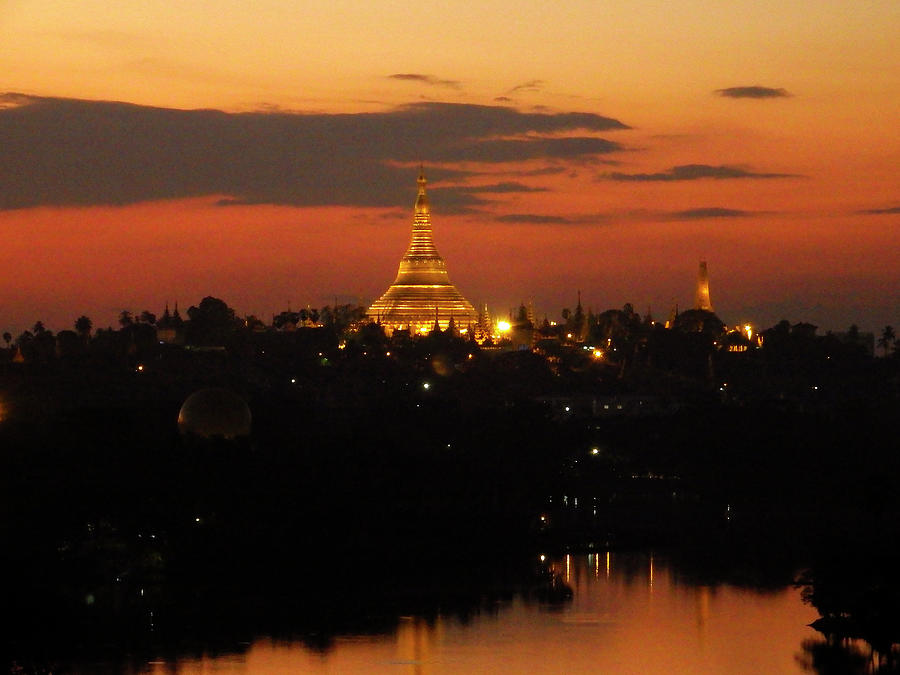 Shwedagon Pagoda Skyline at Sunset Photograph by Kurt Van Wagner