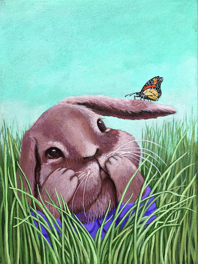 Shy Bunny - original painting Painting by Linda Apple