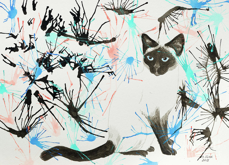 Siamese cat splatter Painting by Stefanie Forck